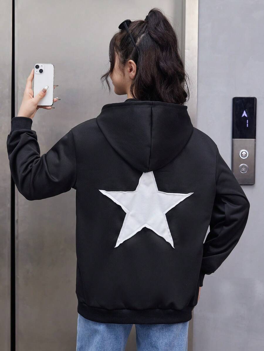 Áo nỉ kéo khóa có họa tiết ngôi sao dành cho thiếu nữ - màu đen - Xem 1