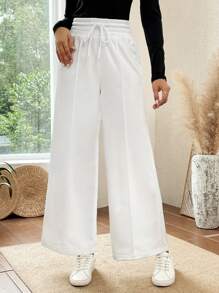 Muchica Drawstring Waist Wide Leg Sweatpants - White - View 3