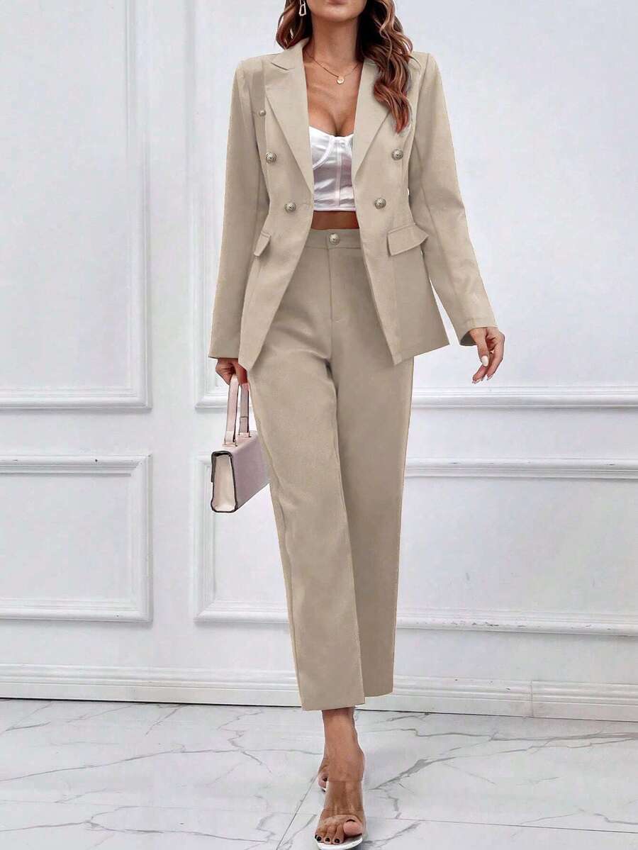 Double Breasted Blazer & Pants - 杏色 - 查看 1