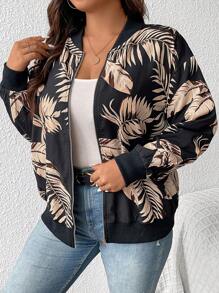 SHEIN Frenchy Bomberjack met lage schouder en tropische print