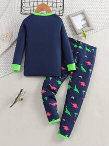 Chàng trai trẻ In Khủng long Viền tương phản Vừa Khít Bộ PJ - Nhiều màu - Xem 2