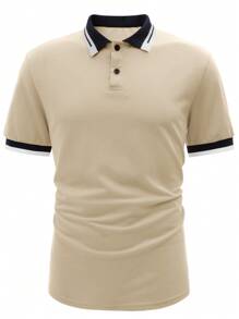 Manfinity Mode Men Contrast Trim Polo Shirt - Khaki - View 4