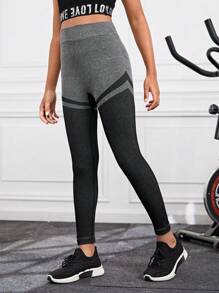 SHEIN 女大童撞色運動運動打底褲 - 彩色 - 查看 5