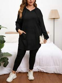 SHEIN Unity Plus  Pocket Drop Shoulder Drawstring Hoodie Winter Fall Autumn