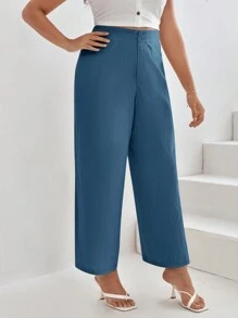 SHEIN Frenchy 大碼直筒褲 - 藍色 - 查看 3