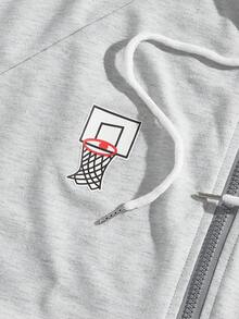 ROMWE MEN Street Life Nam Đồ họa Chữ cái Dây kéo Dây rút Hoodie - Xám - Xem 4