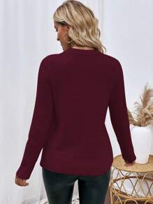 SHEIN LUNE Suéter de cuello redondo de punto sólido para otoño e invierno - Burdeos - Ver 2