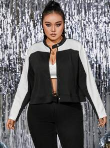 Celure Hơn Hai âm Dây kéo Áo khoác - Đen và trắng - Xem 4