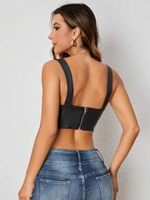 Chiquease Áo Crop Top Màu Trơn Thường Ngày Cho Nữ, Mùa Hè - màu đen - Xem 2