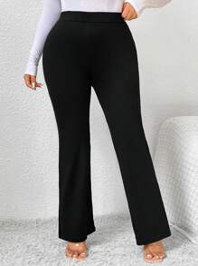 SHEIN Frenchy Talla grande Pantalones acampanados de talle alto - Negro - Ver 1