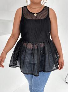 SHEIN Unity Hơn Cắt ra Áo Peplum - màu đen - Xem 1