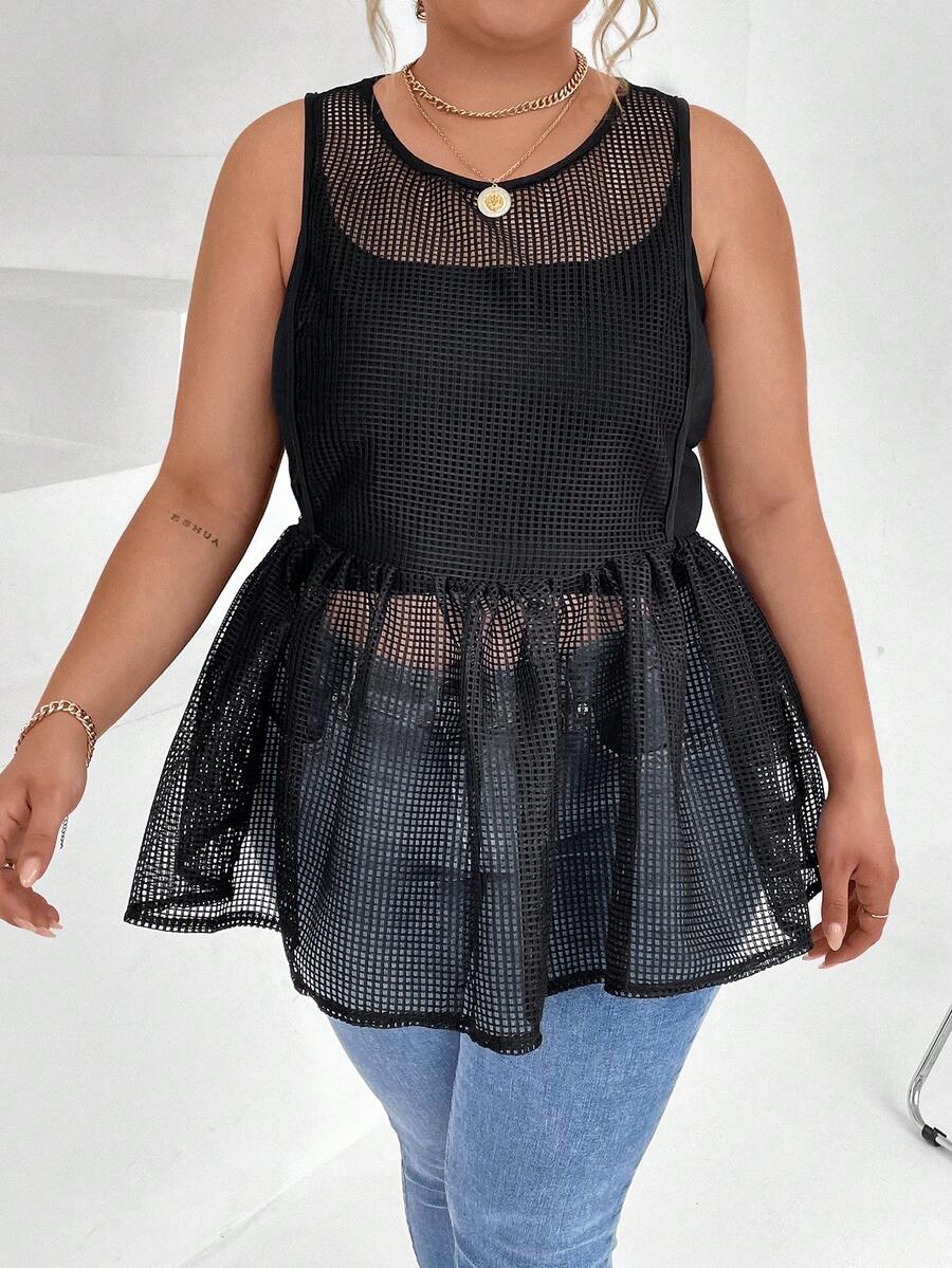 SHEIN Unity Hơn Cắt ra Áo Peplum - màu đen - Xem 1