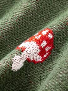 SHEIN Tween Girl Mushroom Pattern Lantern Sleeve Sweater - Green - View 4