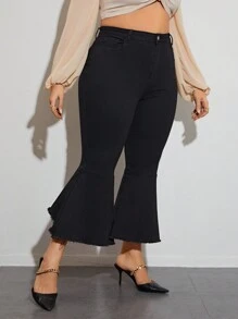 SHEIN Privé Hơn Cao eo Cắt Thô Quần ống loe - màu đen - Xem 6