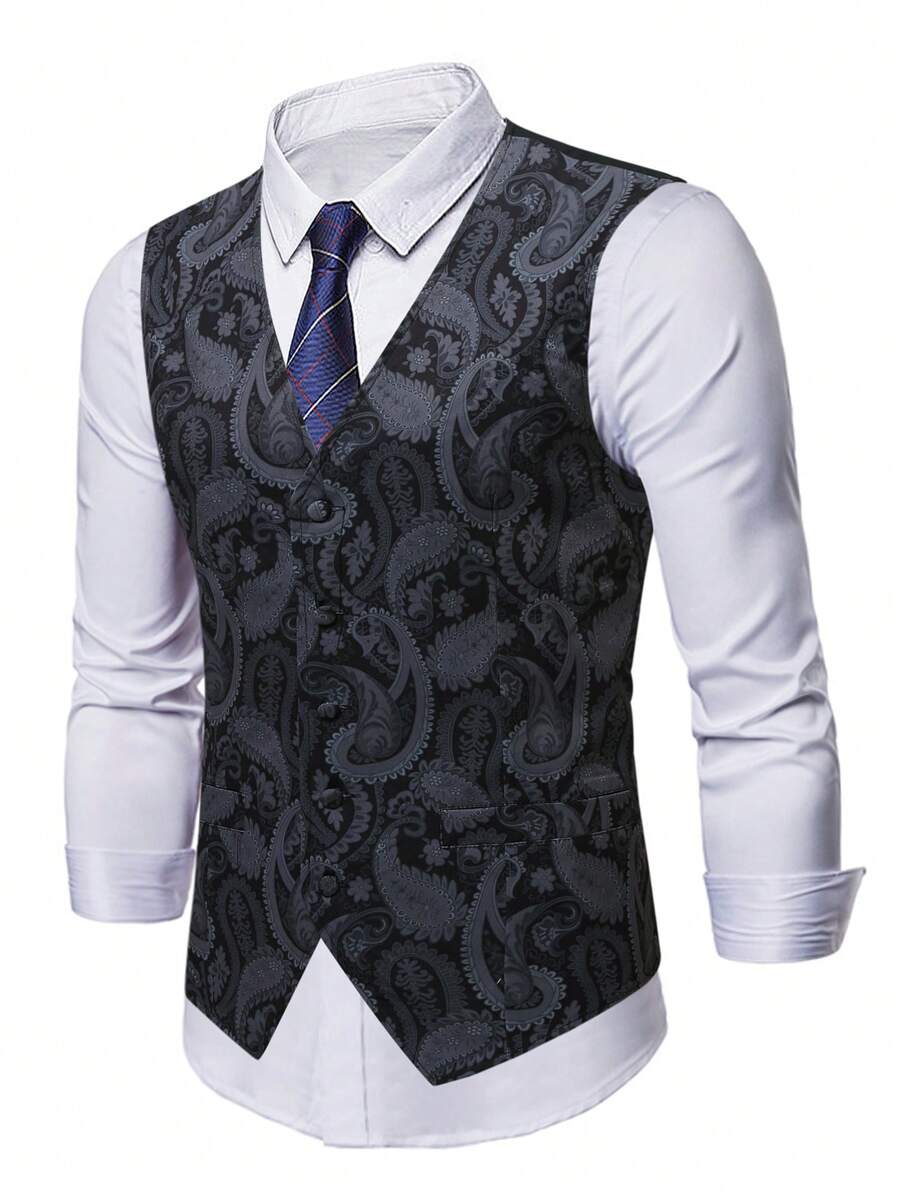 Manfinity AFTRDRK Nam Plus In hoa Paisley Áo gi lê Không có áo sơ mi - màu đen - Xem 1