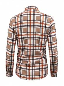 Manfinity Homme 男士格紋印花翻蓋口袋襯衫