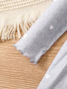 SHEIN Young Girl Heart Print Lettuce Trim Dress - Grey - View 4