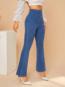 SHEIN Privé High Waist Flare Leg Jeans - Blue - View 3