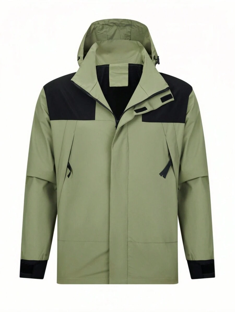 Manfinity Homme Men's Loose Fit Two Tone Drawstring Hooded Jacket - Army Green - View 1