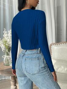 SHEIN EZwear Camiseta crop unicolor tejido de canalé - azul real - Ver 2