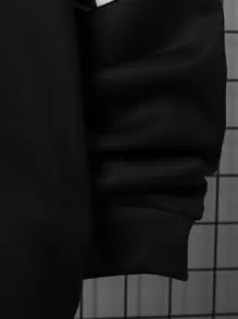 SHEIN Leap Crew 青少年男孩卡通字母印花长袖连帽衫，时尚百搭 - 黑色 - 查看 4