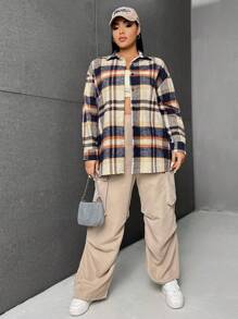 SHEIN EZwear Plus Plaid Print Drop Shoulder Shirt