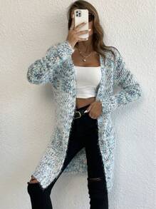 SHEIN LUNE Cárdigan de plumero tejido jaspeado de hombros caídos - Azul - Ver 1