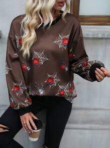 SHEIN LUNE Halloween Floral Print Drop Shoulder Sweatshirt Pullover Fall Outfit