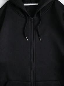 SHEIN EZwear Plus Size Lightning & Letter Graphic Drawstring Thermal Lined Sweatshirt - Black - View 4
