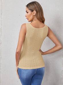 SHEIN Essnce Top tank unicolor con bordado con ojal - Albaricoque - Ver 2