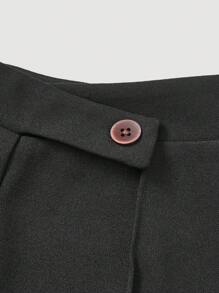 SHEIN MOD High Waist Flare Leg Black Toothpick Pleats Pants - Black - View 4