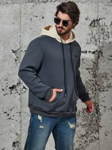 Manfinity Homme Hombres talla grande Capucha con bordado de letra con bolsillo de canguro con cordón - Gris - Ver 6