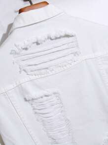 Manfinity Roughcore Men Long Sleeve Cotton Ripped Flap Pocket Denim Jacket Without Tee, For Fall - White - View 7