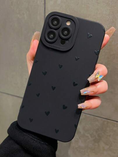 Maryam Alam Artist Dark Black Phone Case With Heart Pattern, Holiday, Love Valentine's Day