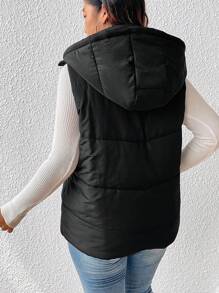 SHEIN Frenchy Plus Zip Up Hooded Vest Padded Coat, For Winter Fall Autumn - Black - View 2