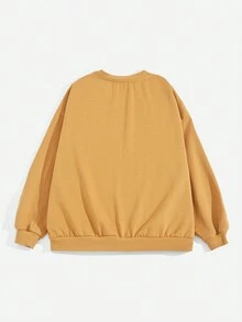 SHEIN EZwear Hơn In mặt trời Thả vai Áo nỉ - Màu vàng - Xem 2