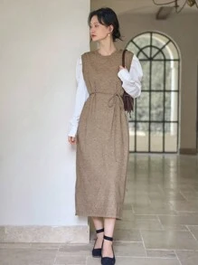 DAZY Colorblock Belted Sweater Dress,Fall Clothes