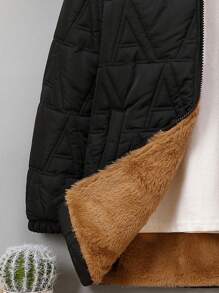 SHEIN 男大童斜口袋連帽絎縫外套