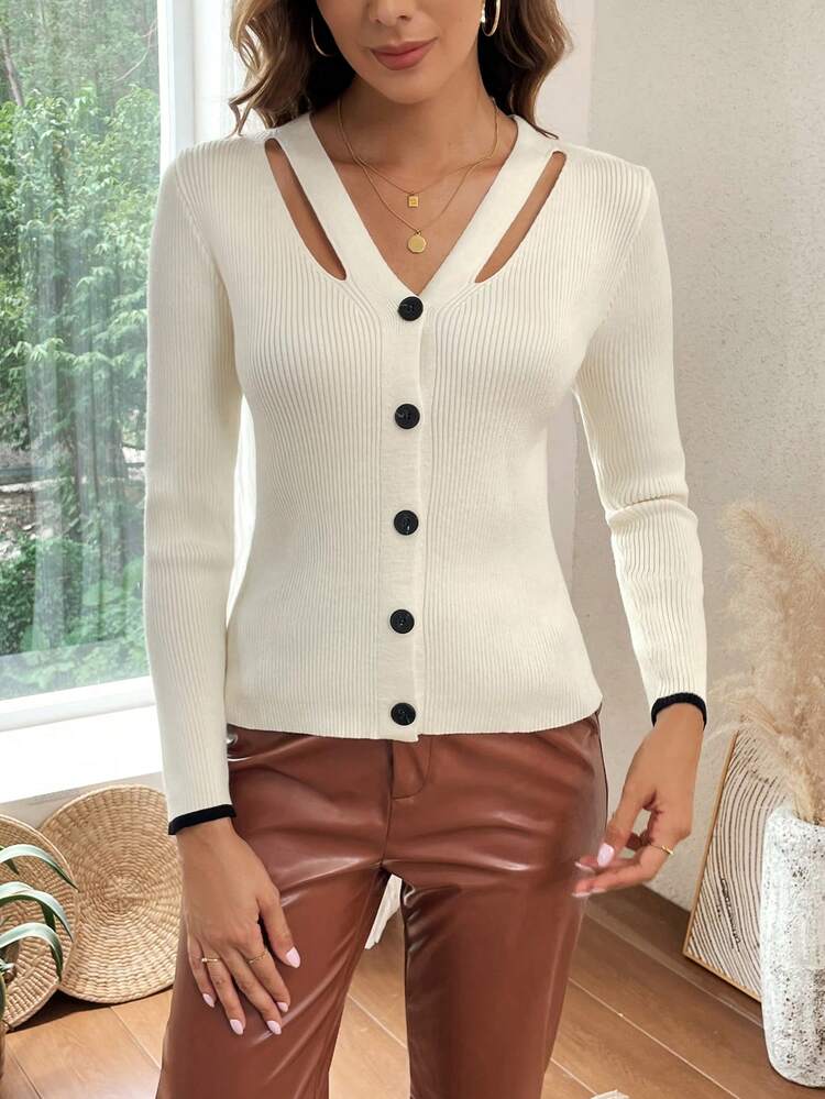 Cut Out Button Front Sweater