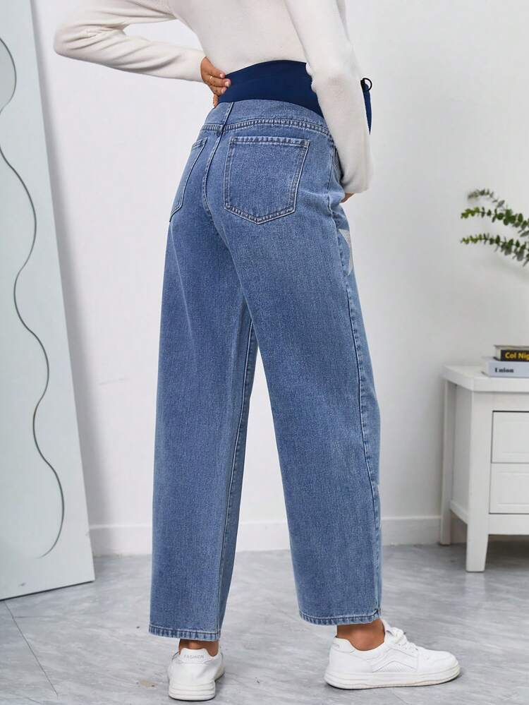 Maternity Wideband Waist Star Print Straight Leg Jeans