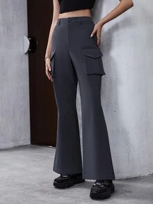 SHEIN Unity Túi nắp bên cạnh Quần Cargo - màu đen - Xem 4