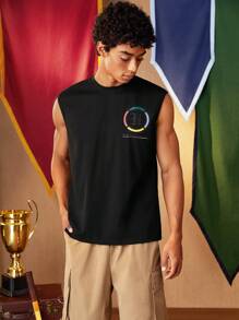 HARRY POTTER X SHEIN Manfinity Sport Corelite 男士字母和獨角獸印花健身運動背心 - 黑色 - 查看 6