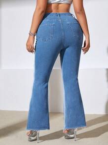 SHEIN ICON Hơn Xén Thô Quần ống loe - Màu xanh lam - Xem 3