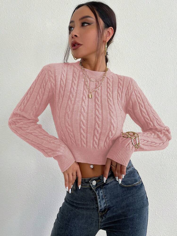 1pc Cable Knit Crop Knit Pullover Fall Winter Sweater