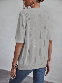 SHEIN LUNE Chất rắn Knit ngọn - Xám - Xem 2