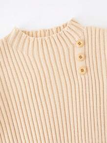 SHEIN 女小童褶邊紐扣細節條紋針織套頭毛衣