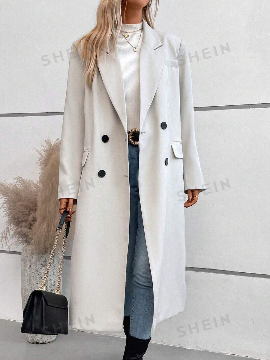 SHEIN LUNE Mantel mit Revers, doppelten Knopfleisten, Klappe Detail