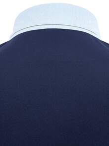 Men Contrast Trim Button Up Shirt - Navy Blue - View 8