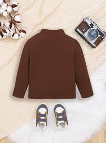 SHEIN Unisex Baby Casual Basic Knit Soft Solid Color Long Sleeve Top With Stand Collar - Brown - View 2