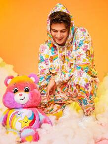 SHEIN X Care Bears 1 chiếc áo hoodie trễ vai họa tiết hoạt hình & 1 chiếc quần bó sát - trắng - Xem 7